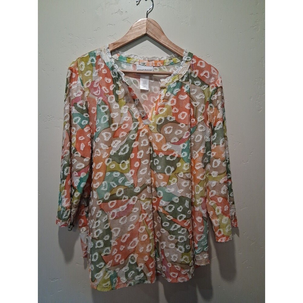 Alfred Dunner Women's Size L V-Neck Bright Colors Abstract Animal Print Tunic